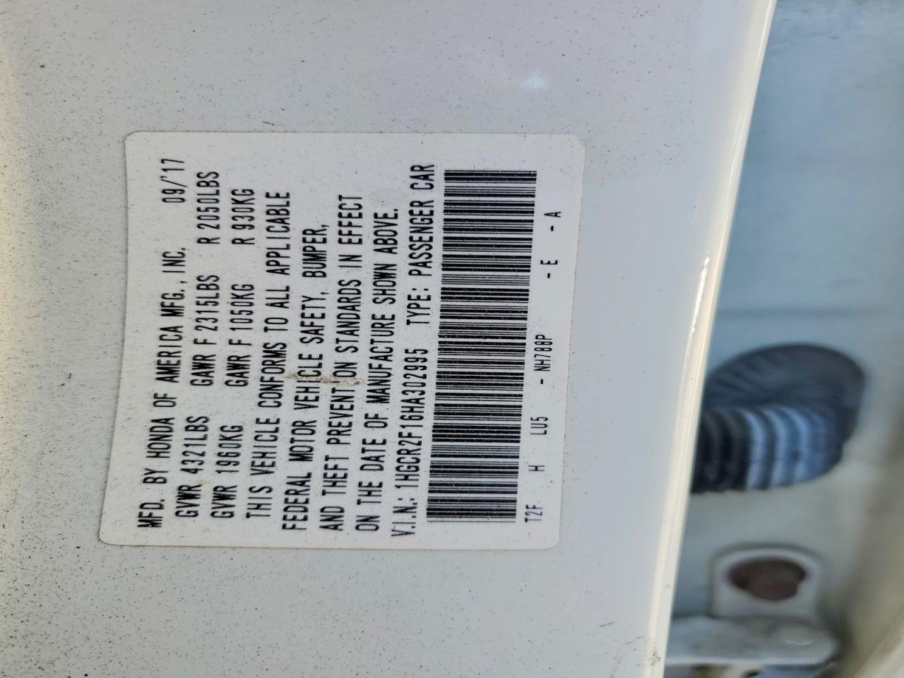 1HGCR2F16HA302995 · 2017 HONDA ACCORD · 12/12