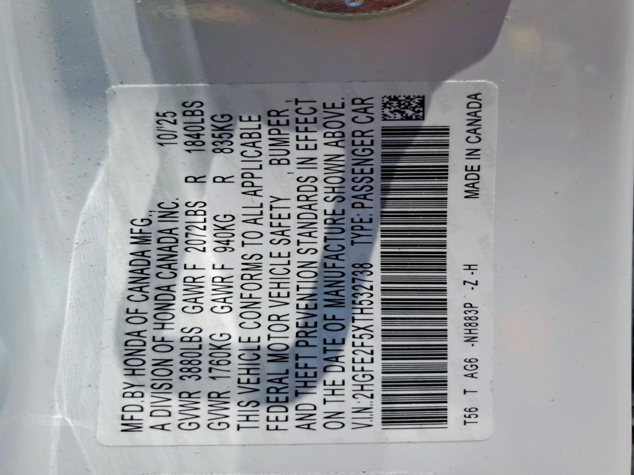 2HGFE2F5XTH532738 · 2026 HONDA CIVIC · 12/12