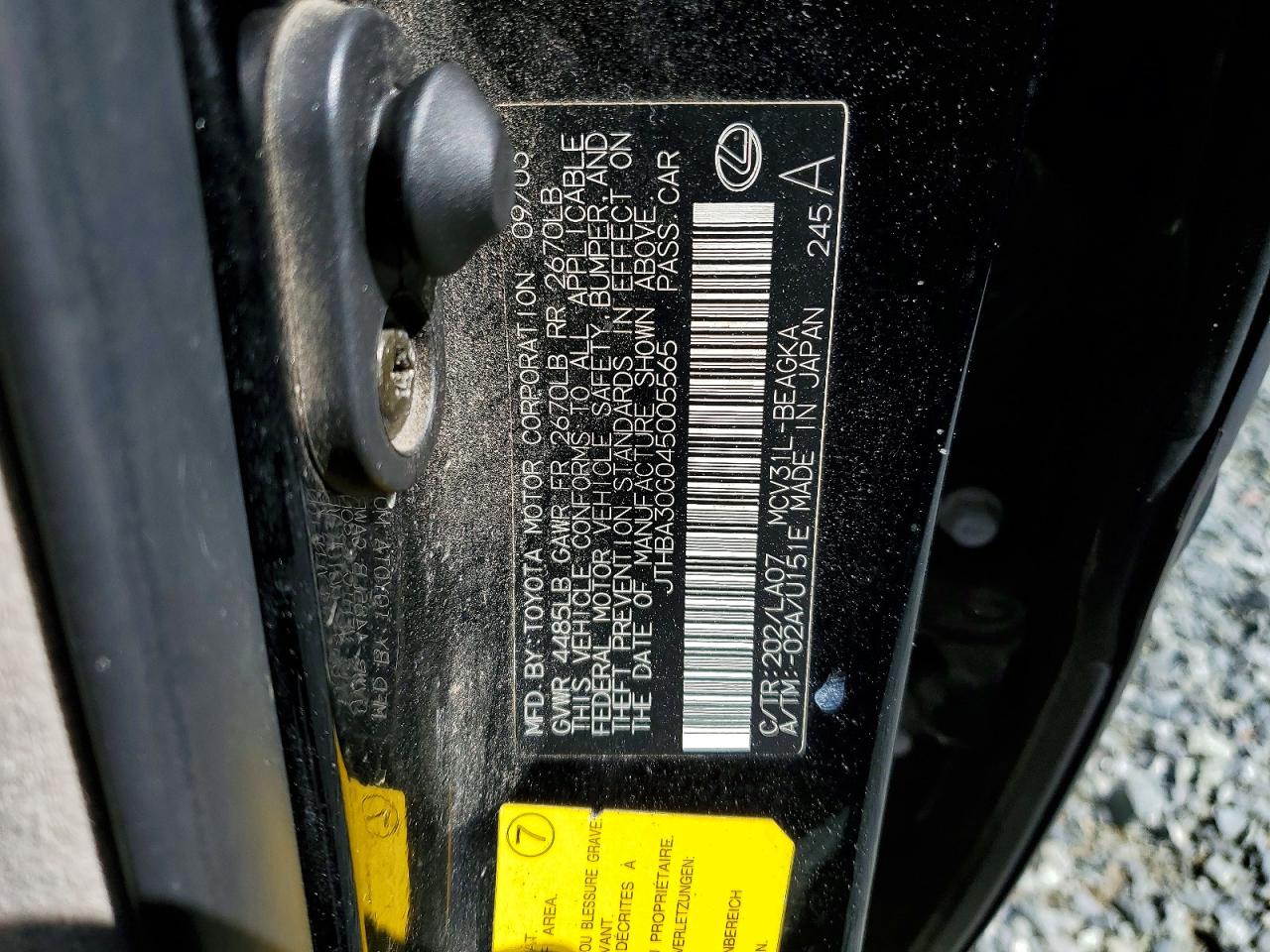 JTHBA30G045005565 · 2004 LEXUS ES · 12/12