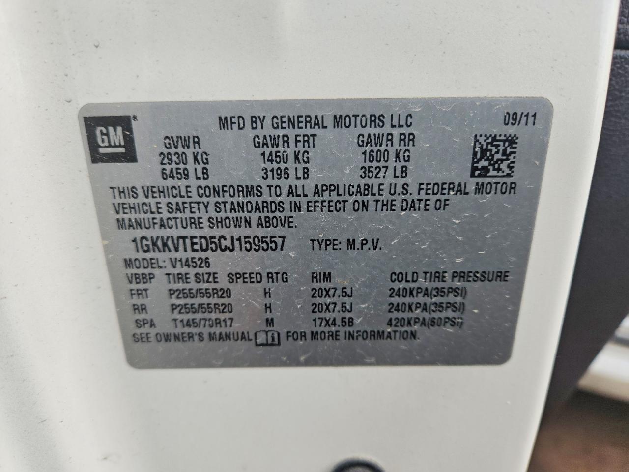 1GKKVTED5CJ159557 · 2012 GMC ACADIA · 12/12