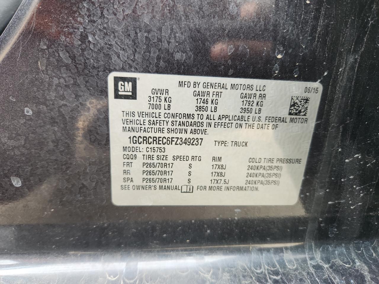 1GCRCREC6FZ349237 · 2015 CHEVROLET SILVERADO · 12/12