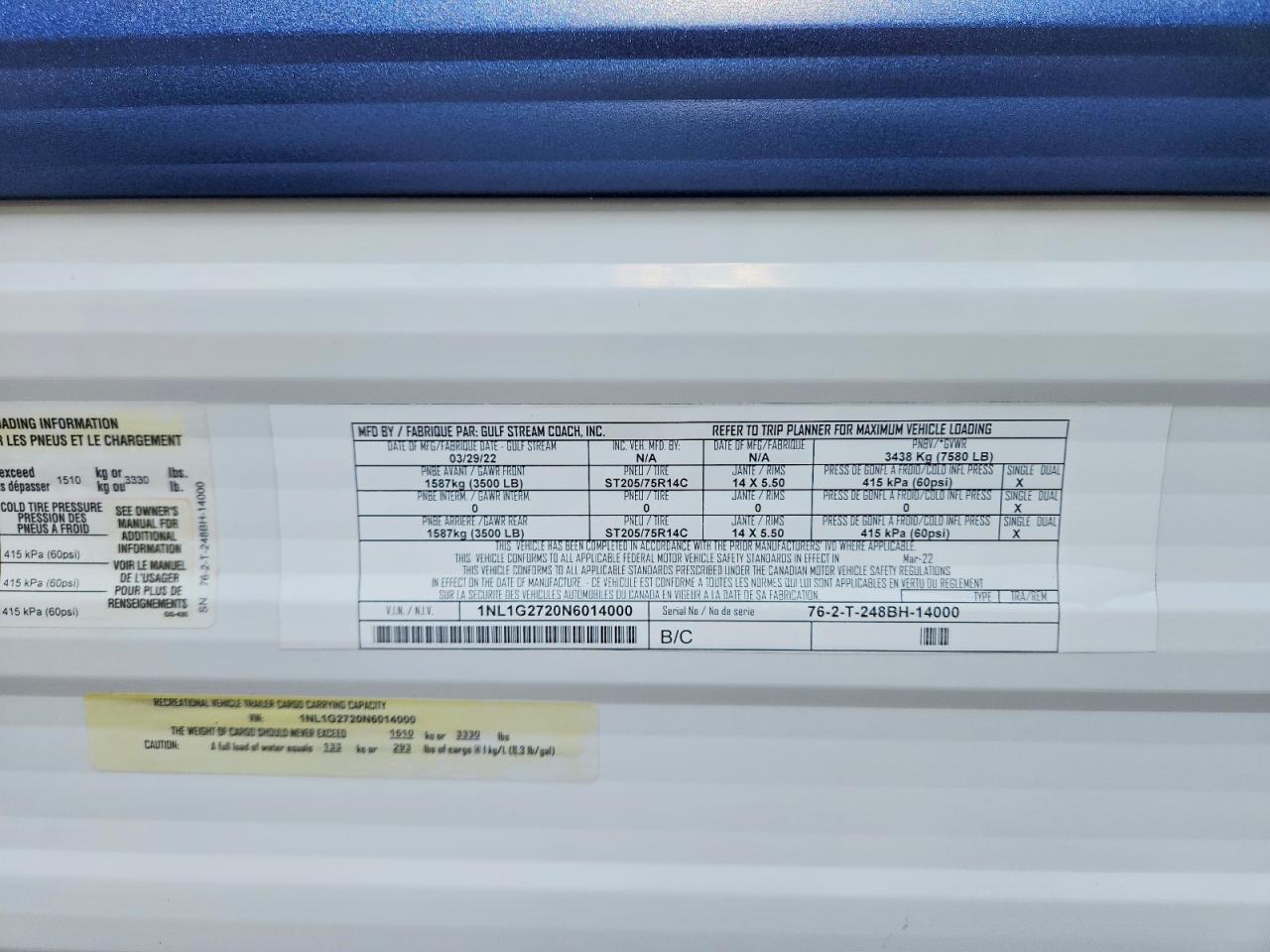 1NL1G2720N6014000 · 2022 GULF STREAM AMERI-LITE · 10/10