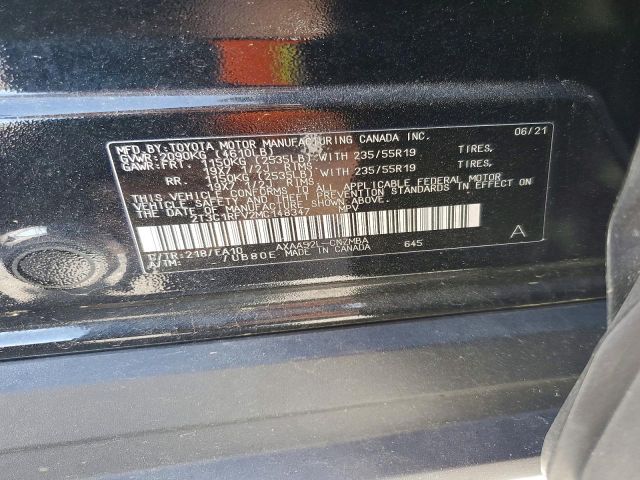 2T3C1RFV2MC148347 · 2021 TOYOTA RAV4 · 12/12