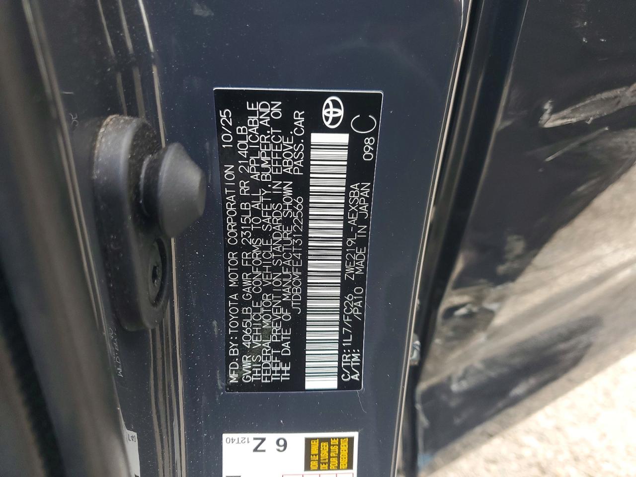 JTDBCMFE4T3122566 · 2026 TOYOTA COROLLA HYBRID · 12/12