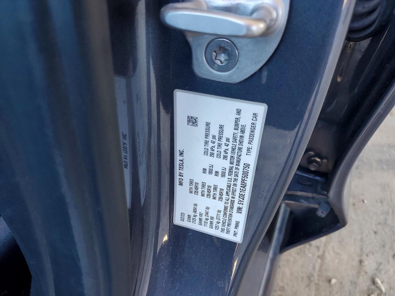 5YJ3E1EA8PF500750 · 2023 TESLA MODEL 3 · 12/12