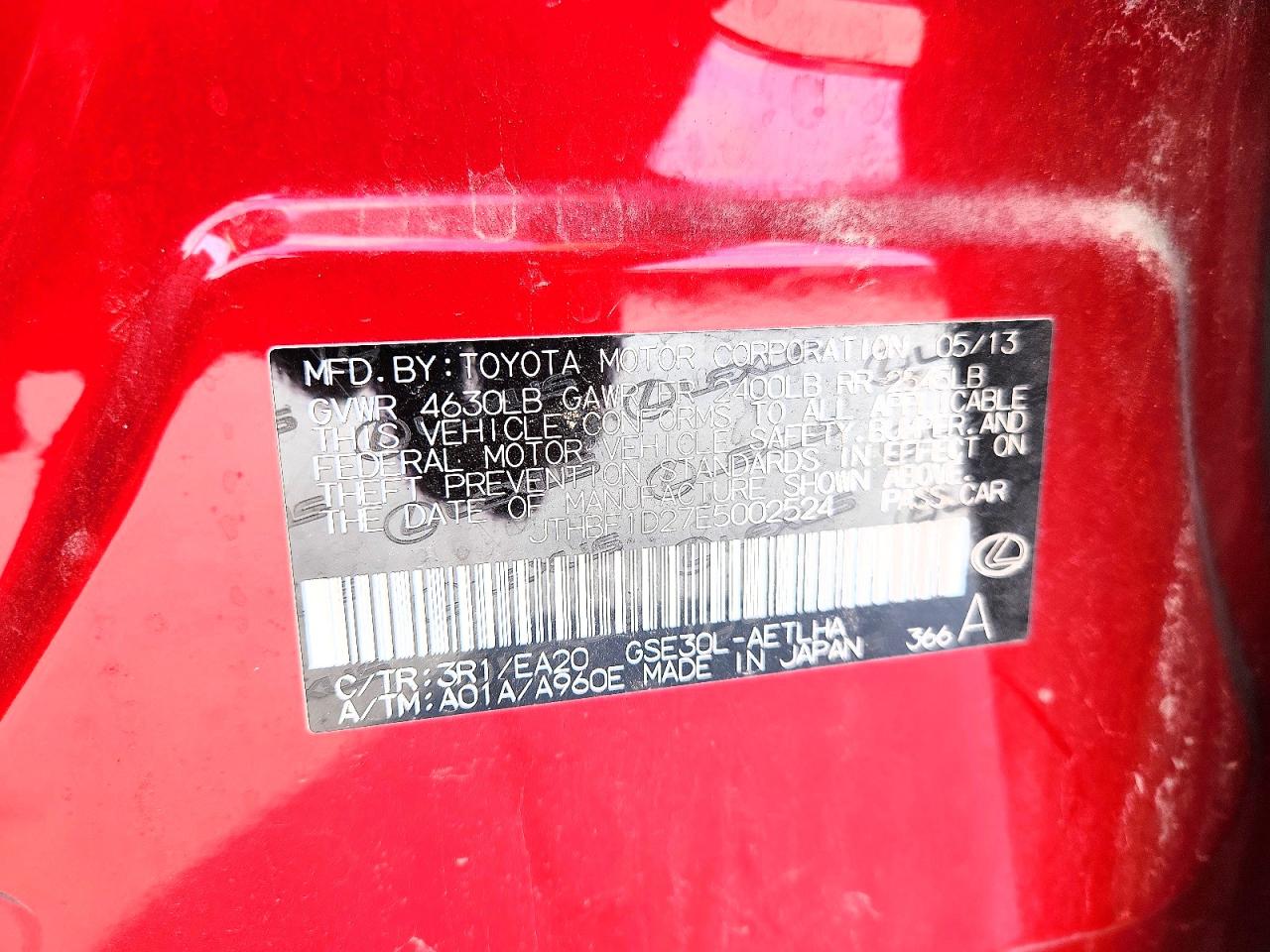 JTHBF1D27E5002524 · 2014 LEXUS IS · 12/12