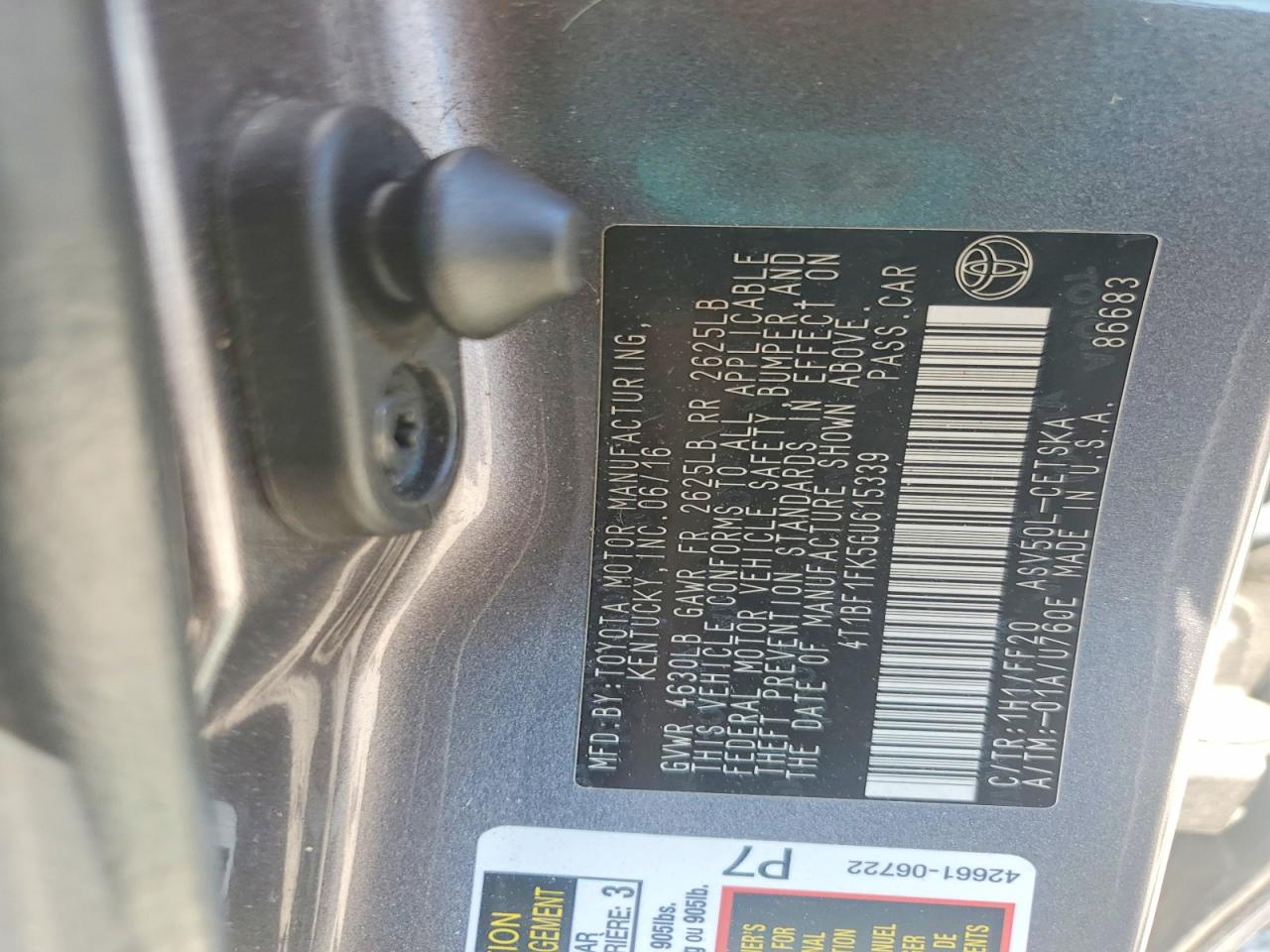 4T1BF1FK5GU615339 · 2016 TOYOTA CAMRY · 12/12