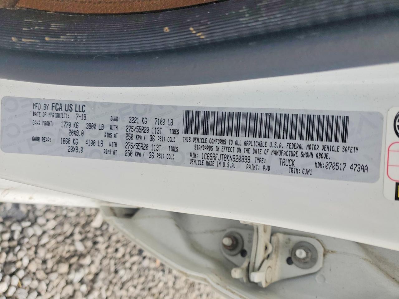 1C6SRFJT8KN920899 · 2019 RAM 1500 · 12/12