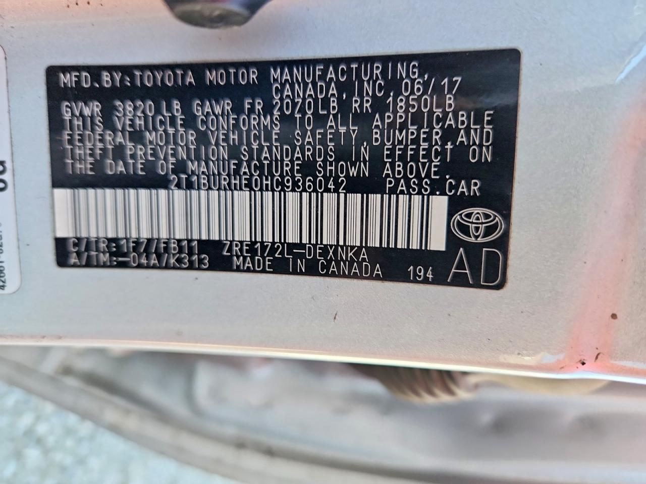 2T1BURHE0HC936042 · 2017 TOYOTA COROLLA · 12/12