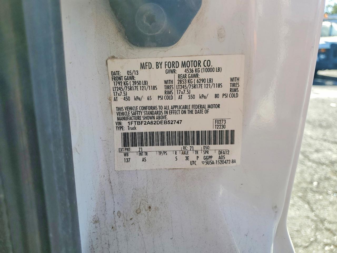 1FTBF2A62DEB52747 · 2013 FORD F250 · 12/12