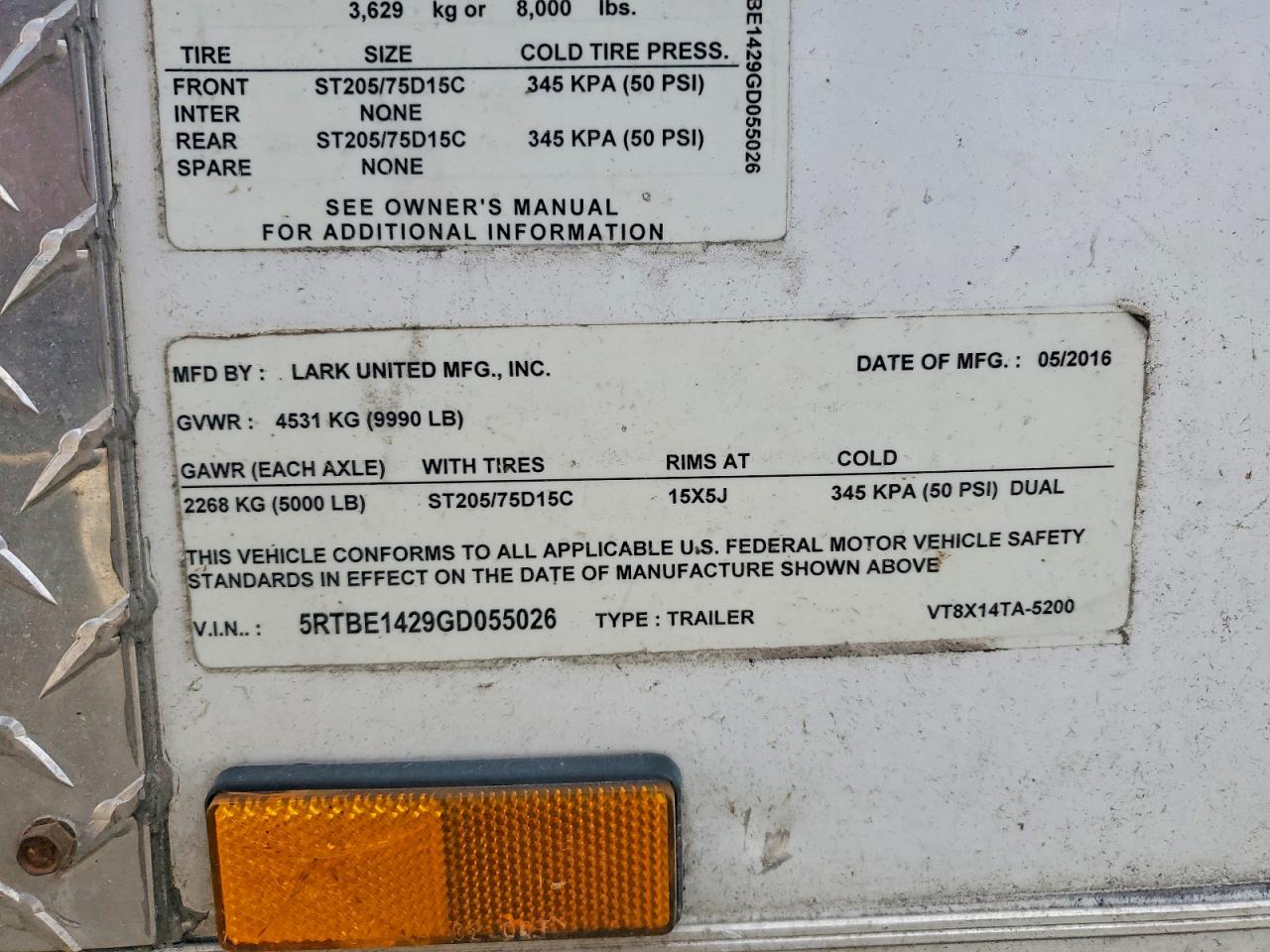 5RTBE1429GD055026 · 2016 LARK UNITED 100 · 10/10