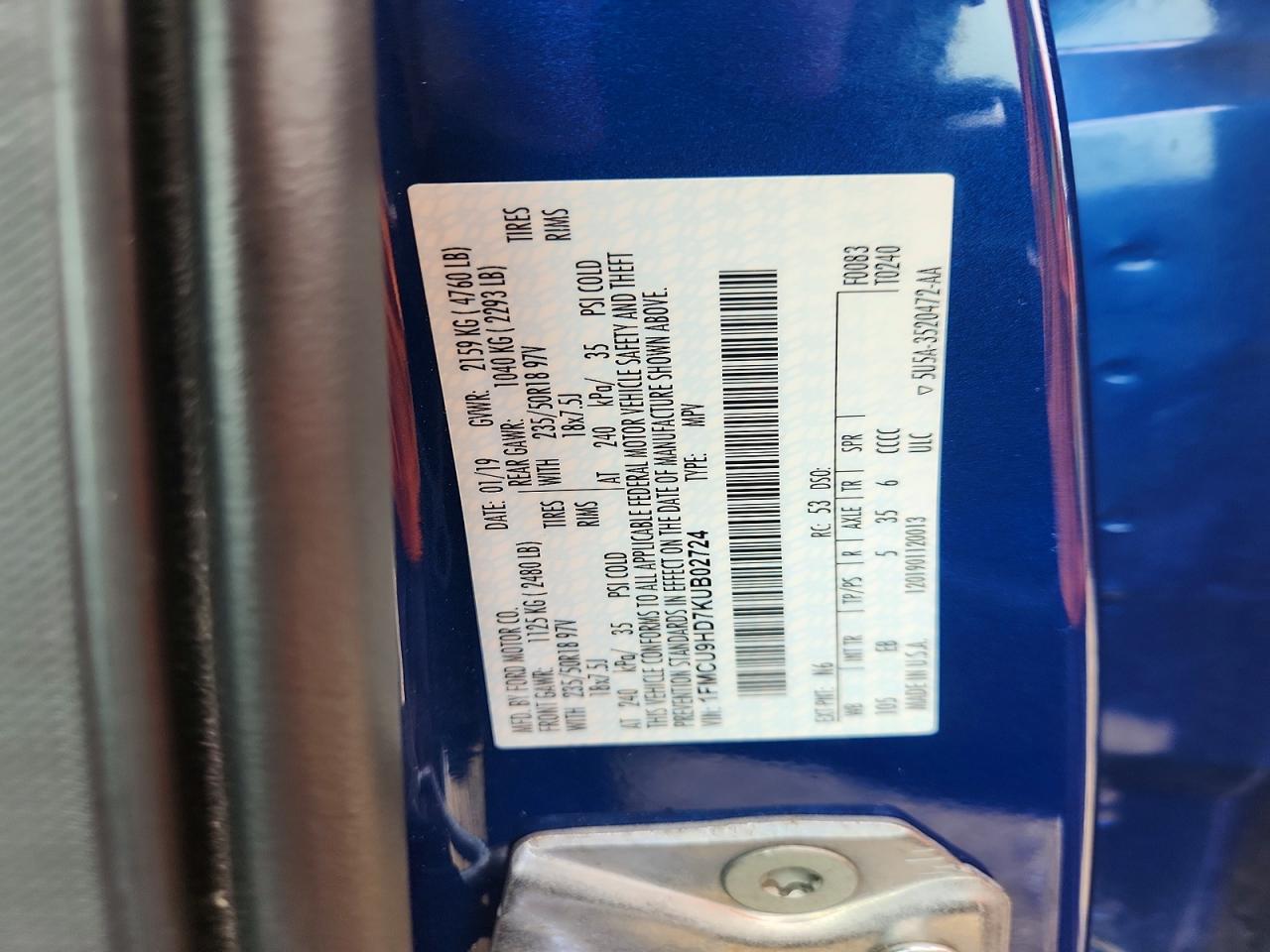 1FMCU9HD7KUB02724 · 2019 FORD ESCAPE · 12/12