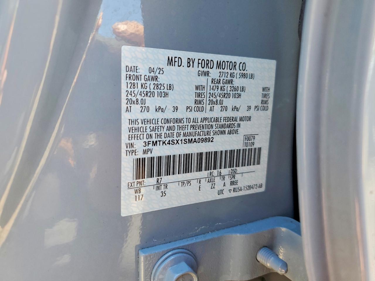 3FMTK4SX1SMA09892 · 2025 FORD MUSTANG MACH-E · 12/12