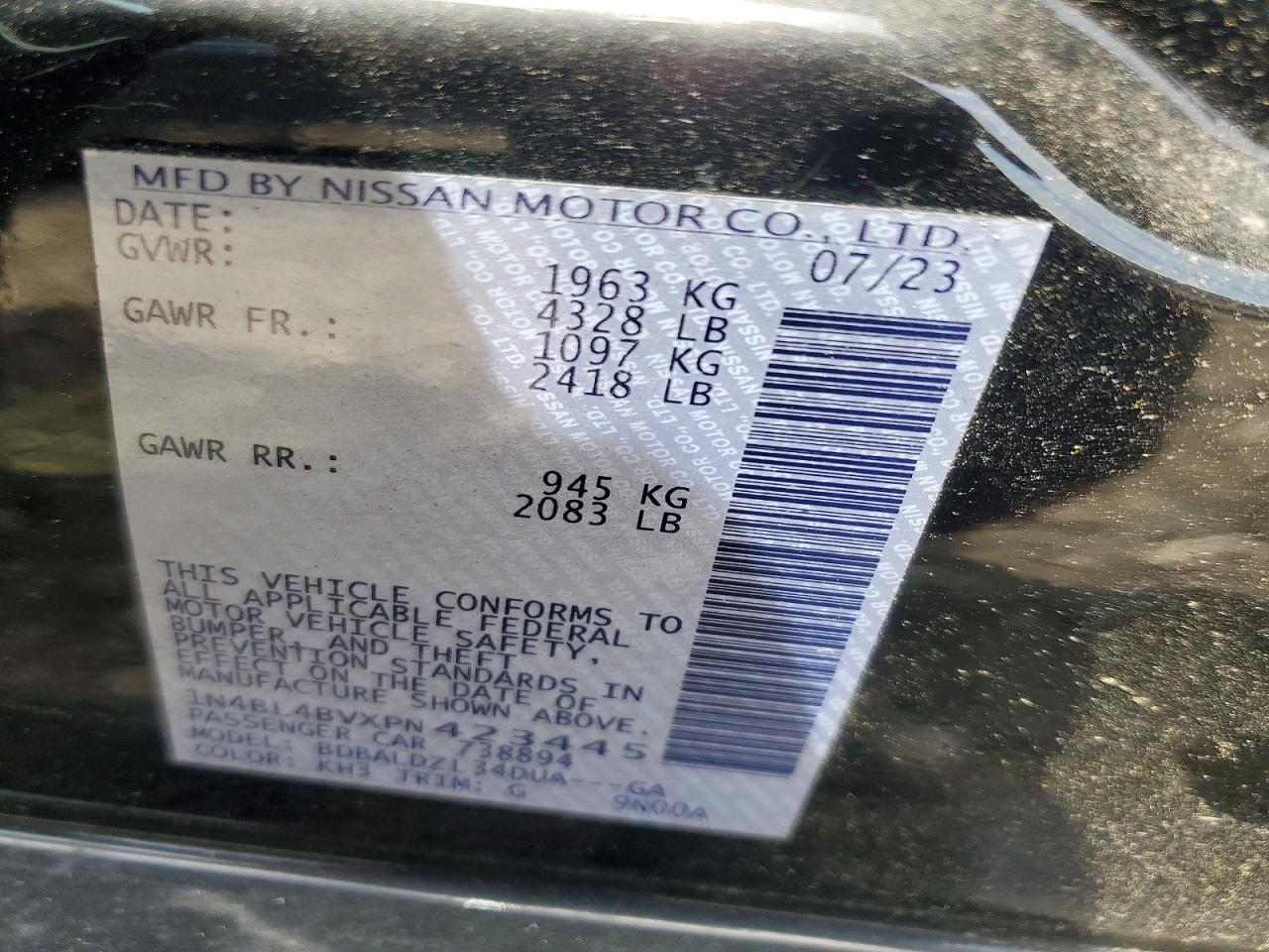 1N4BL4BVXPN423445 · 2023 NISSAN ALTIMA · 12/12