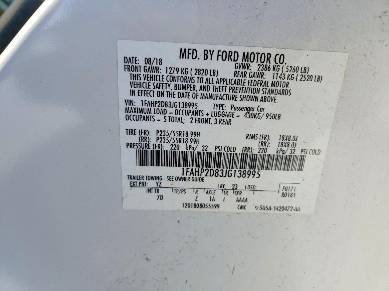 1FAHP2D83JG138995 · 2018 FORD TAURUS · 12/12