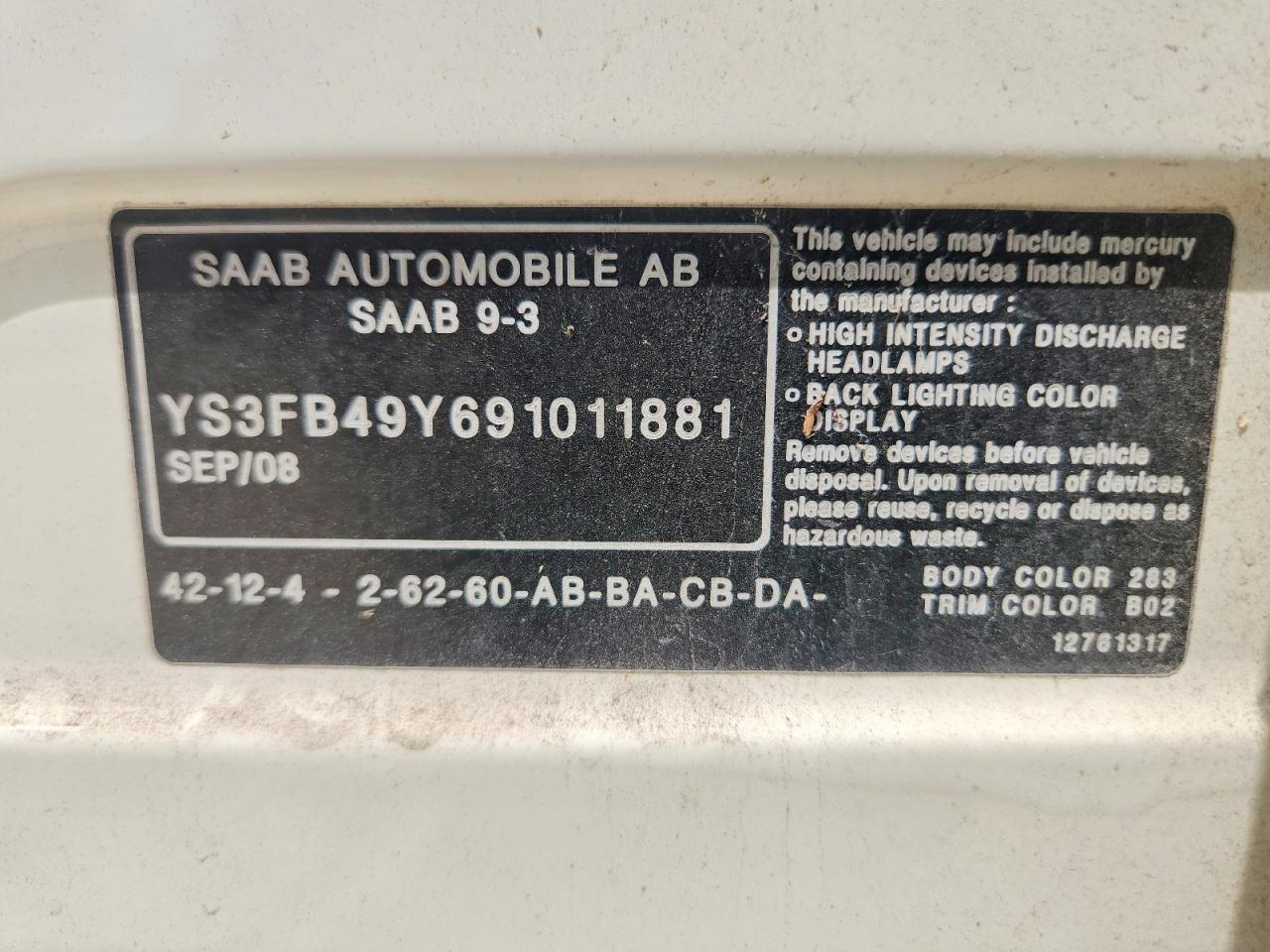 YS3FB49Y691011881 · 2009 SAAB 9-3 · 12/12