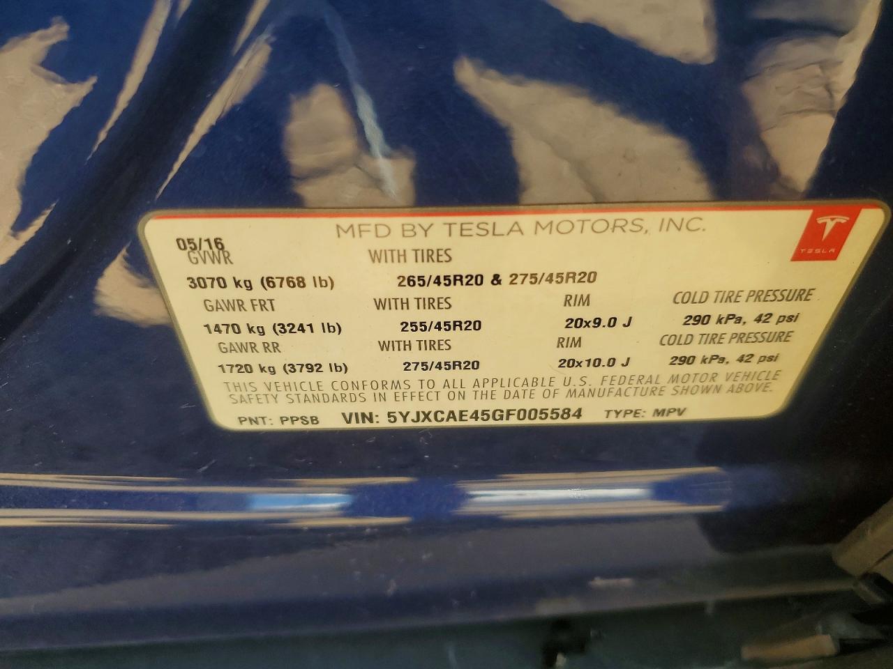 5YJXCAE45GF005584 · 2016 TESLA MODEL X · 12/12
