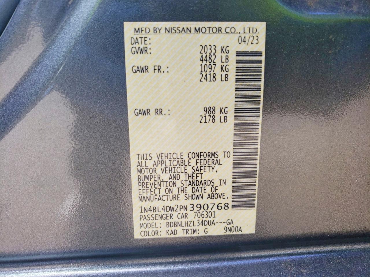 1N4BL4DW2PN390768 · 2023 NISSAN ALTIMA · 12/12