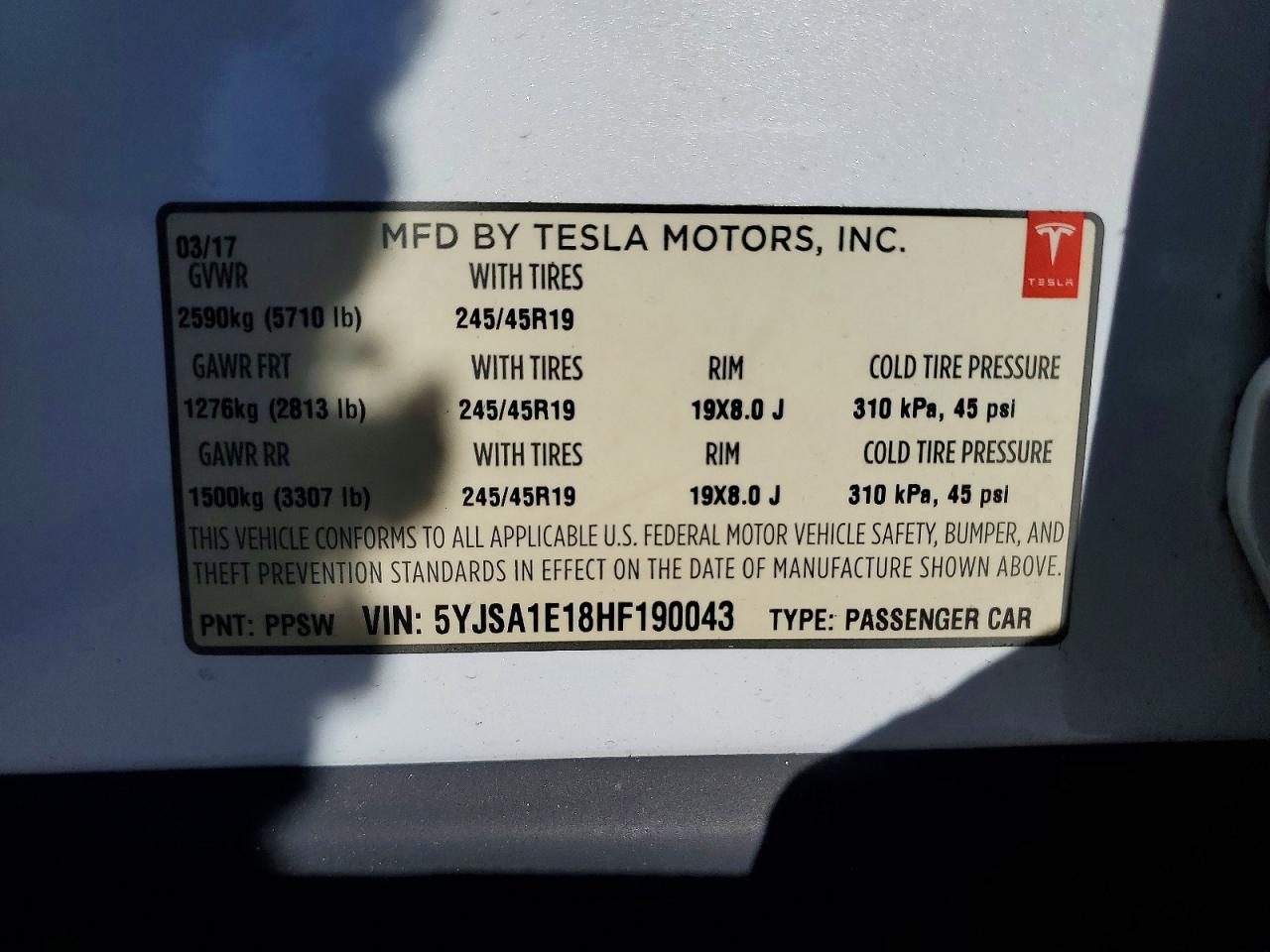 5YJSA1E18HF190043 · 2017 TESLA MODEL S · 12/12