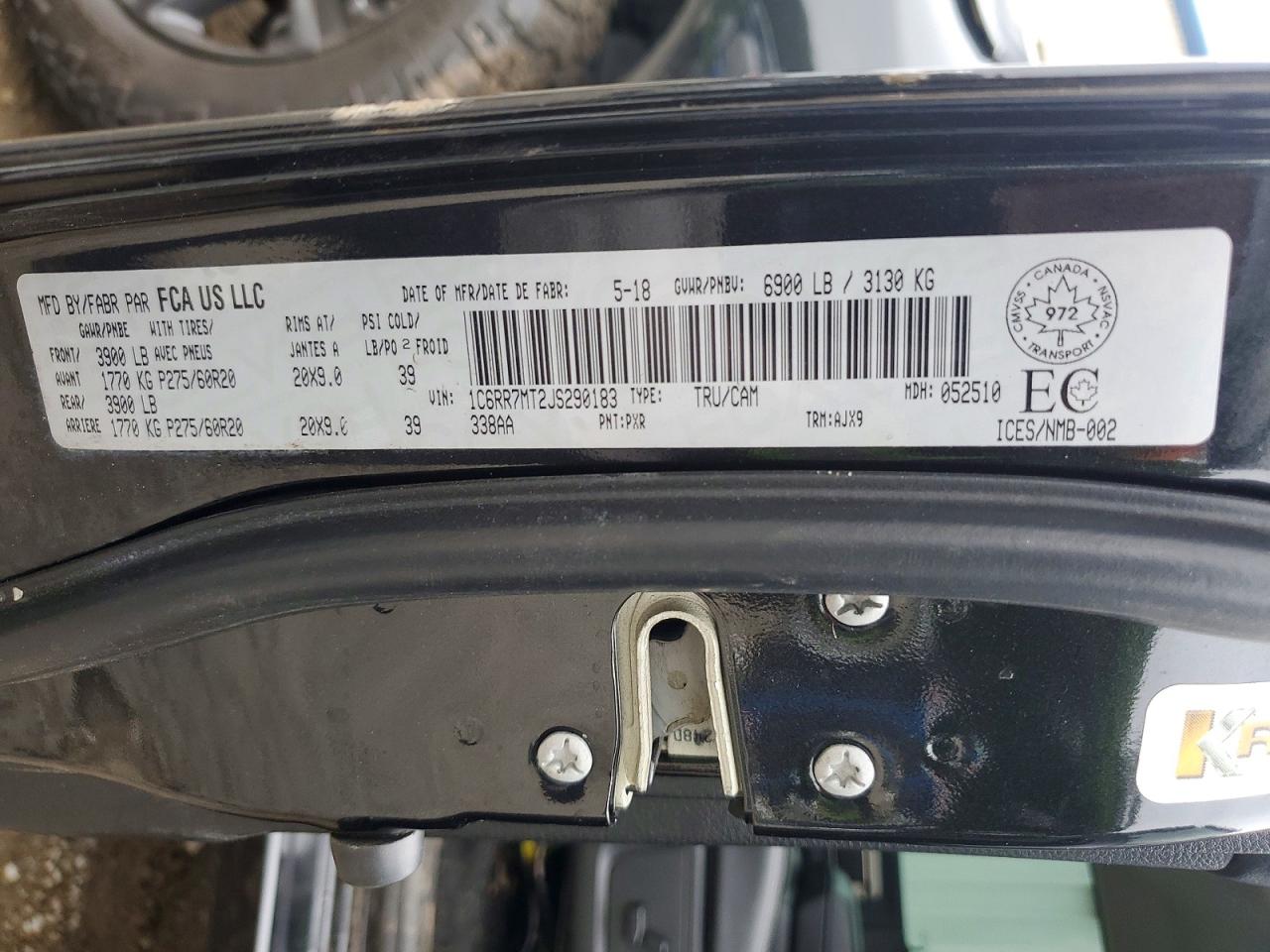 1C6RR7MT2JS290183 · 2018 RAM 1500 · 12/12