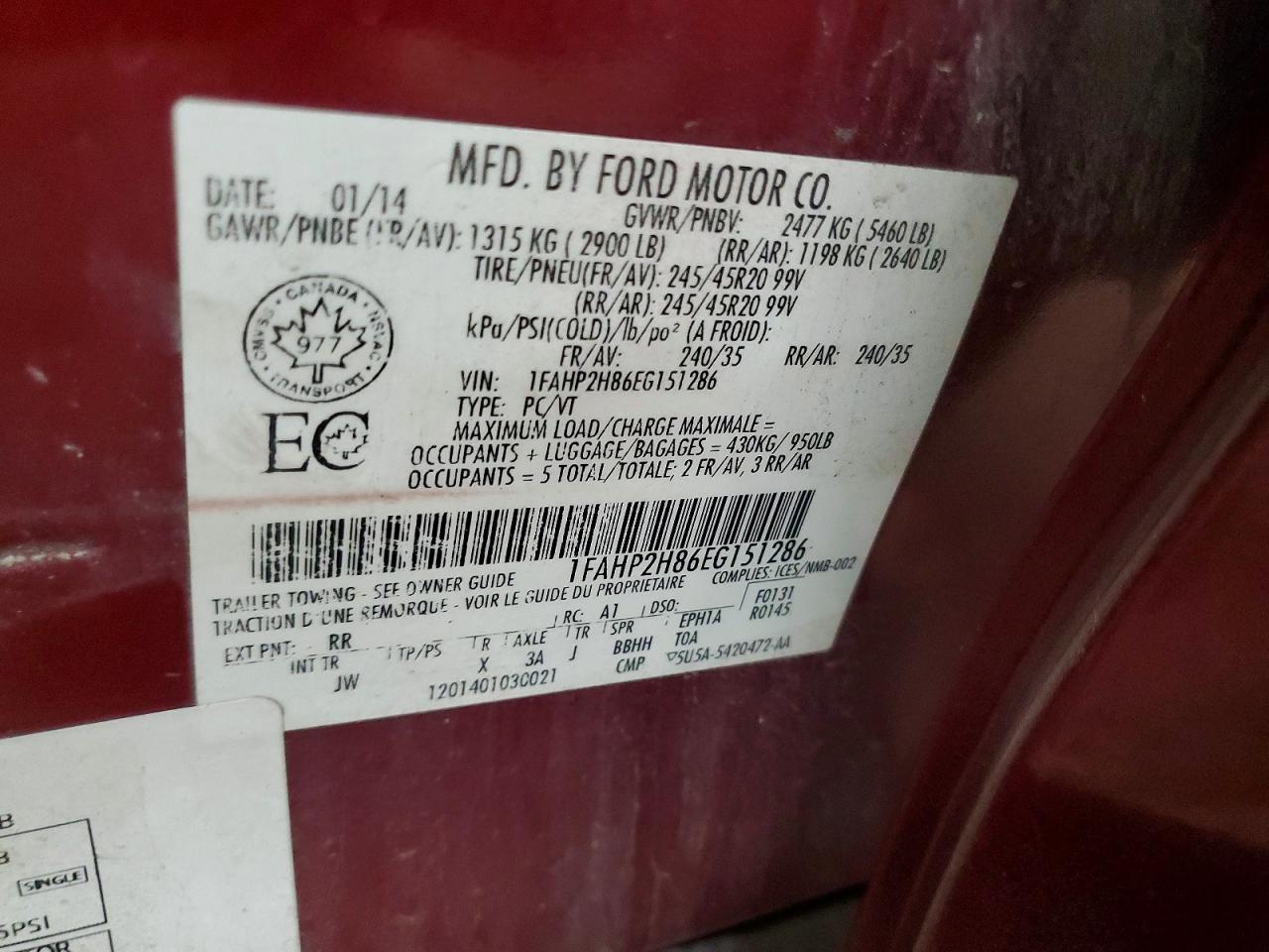 1FAHP2H86EG151286 · 2014 FORD TAURUS · 12/12