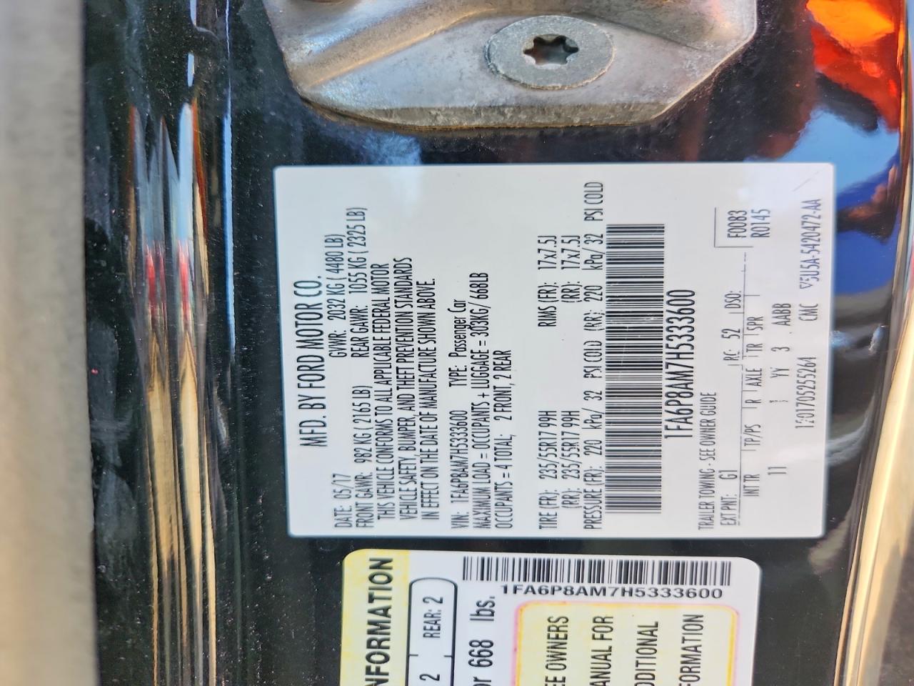 1FA6P8AM7H5333600 · 2017 FORD MUSTANG · 12/12