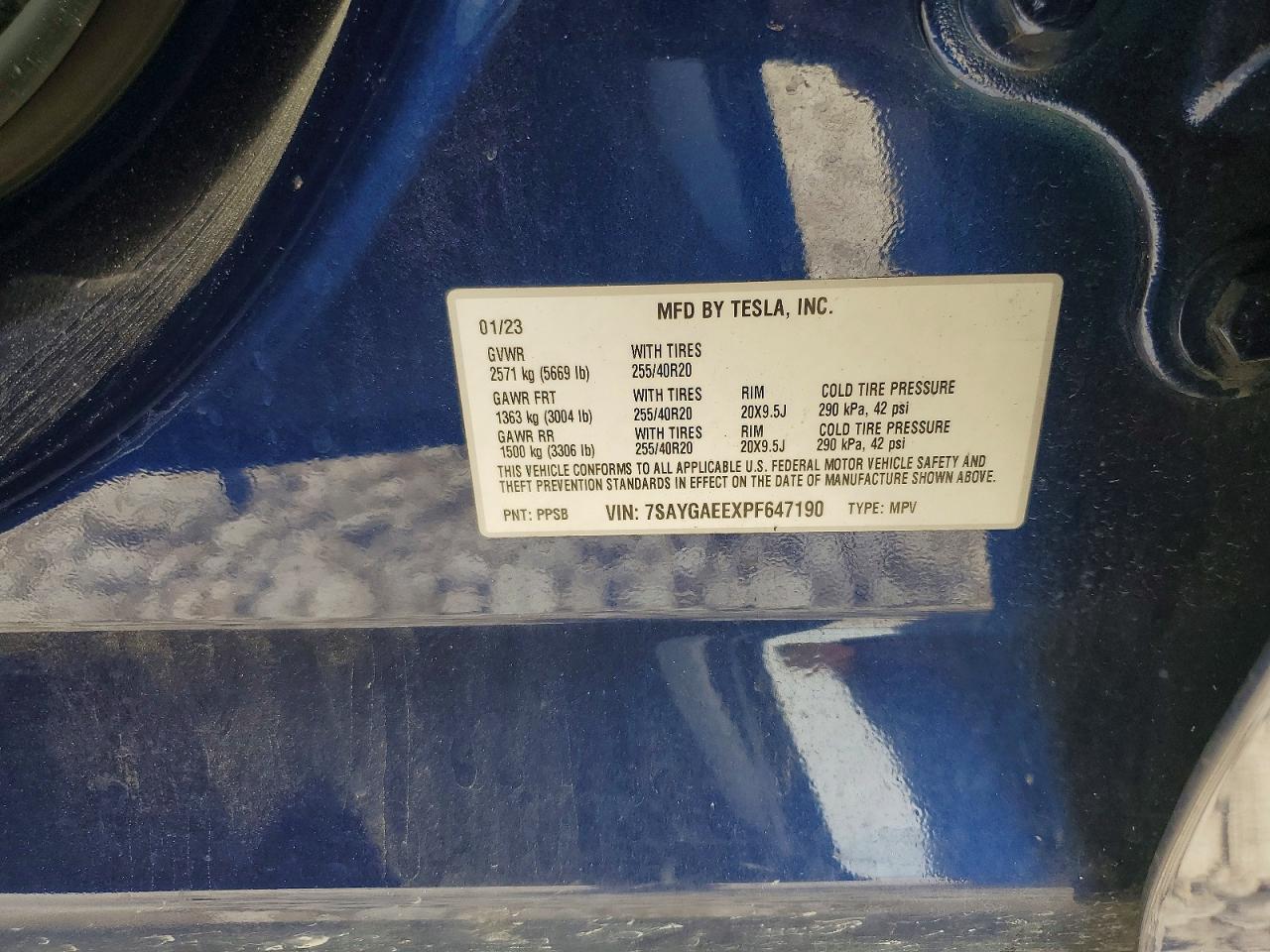 7SAYGAEEXPF647190 · 2023 TESLA MODEL Y · 12/12