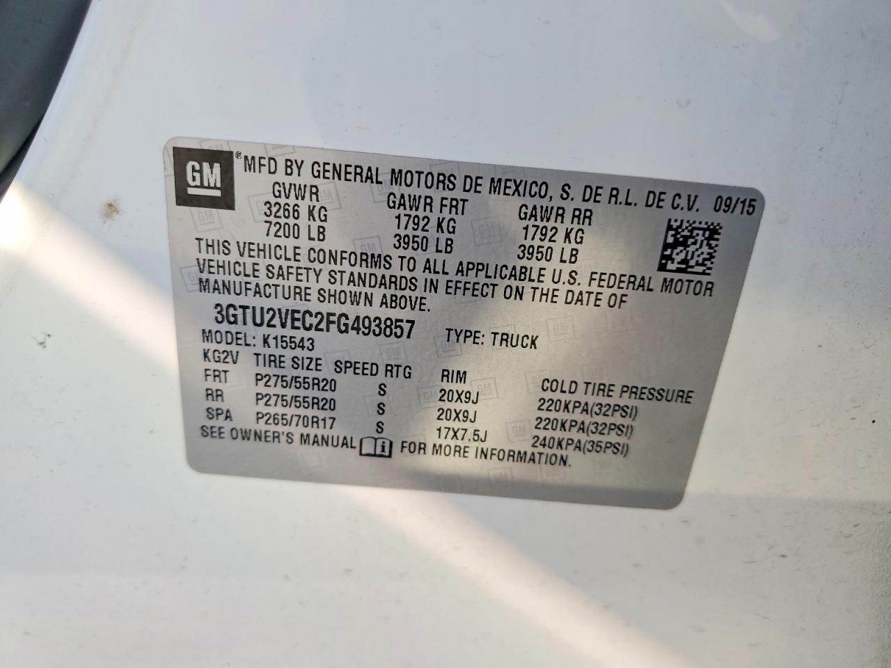 3GTU2VEC2FG493857 · 2015 GMC SIERRA · 12/12