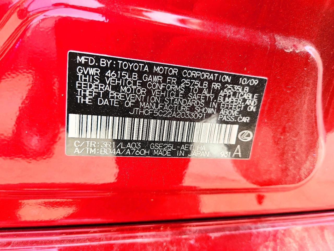 JTHCF5C22A2033091 · 2010 LEXUS IS · 12/12