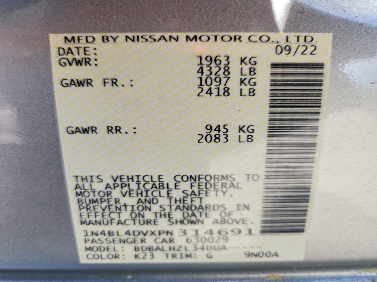 1N4BL4DVXPN314691 · 2023 NISSAN ALTIMA · 12/12