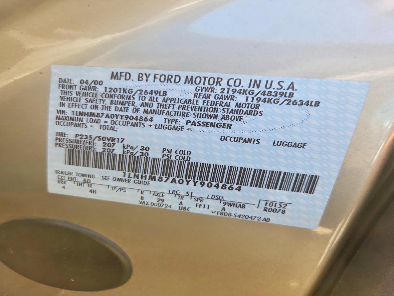 1LNHM87A0YY904864 · 2000 LINCOLN LS · 12/12