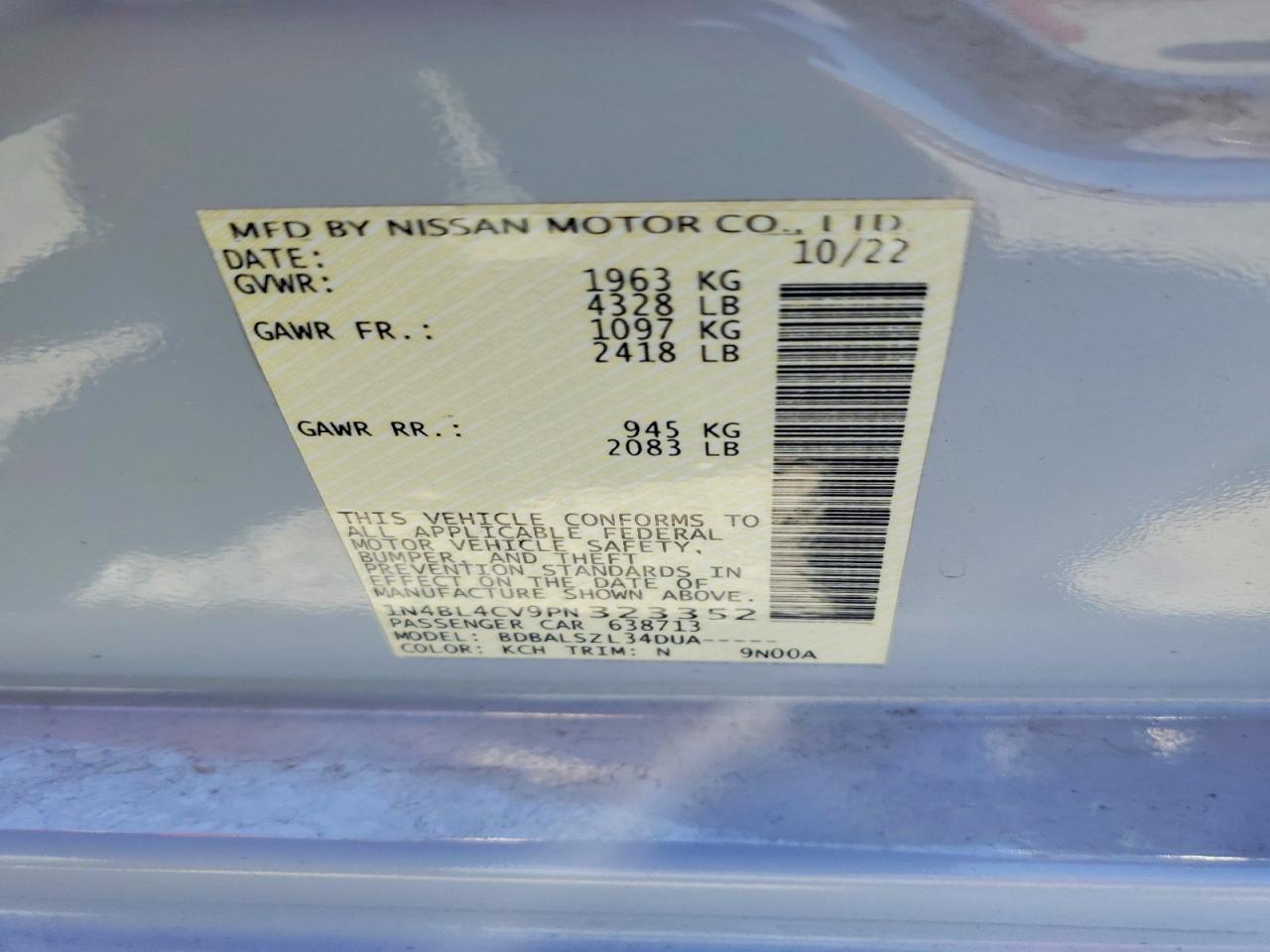 1N4BL4CV9PN323352 · 2023 NISSAN ALTIMA · 12/12