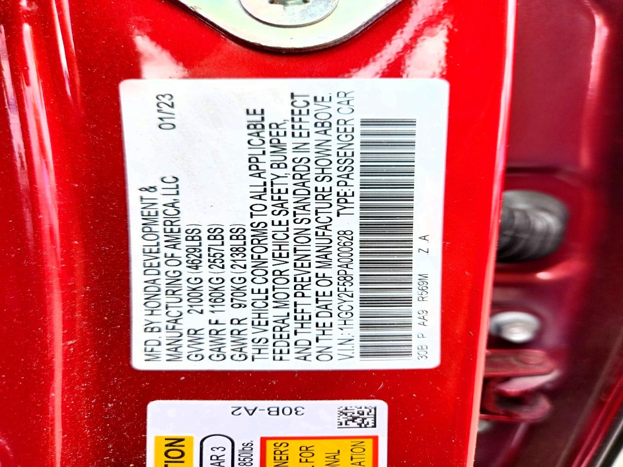 1HGCY2F58PA000628 · 2023 HONDA ACCORD · 12/12