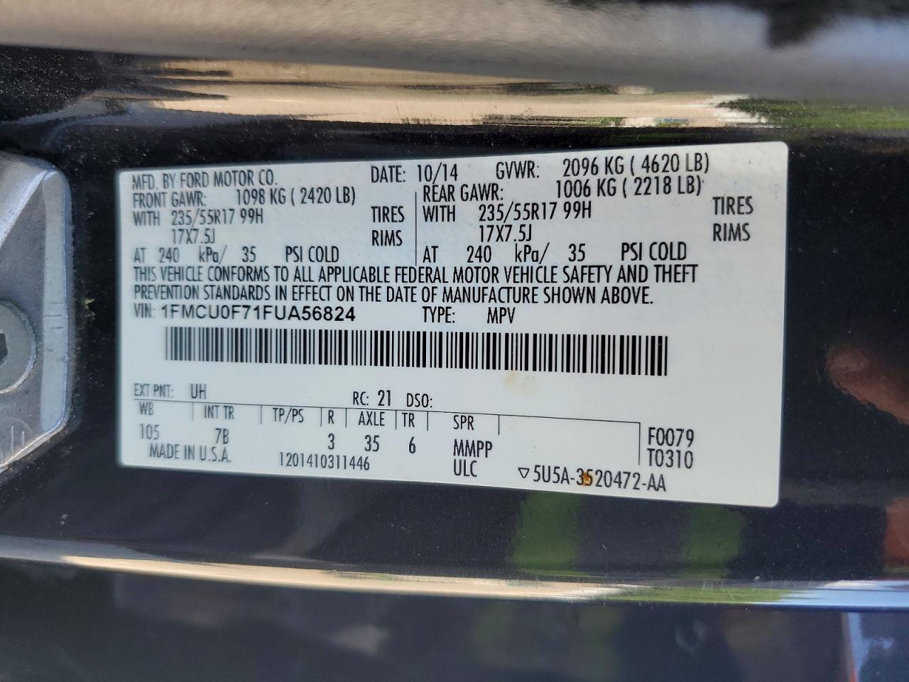 1FMCU0F71FUA56824 · 2015 FORD ESCAPE · 12/12