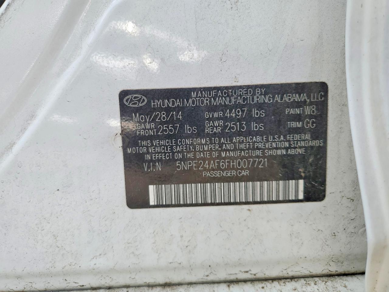 5NPE24AF6FH007721 · 2015 HYUNDAI SONATA · 12/12