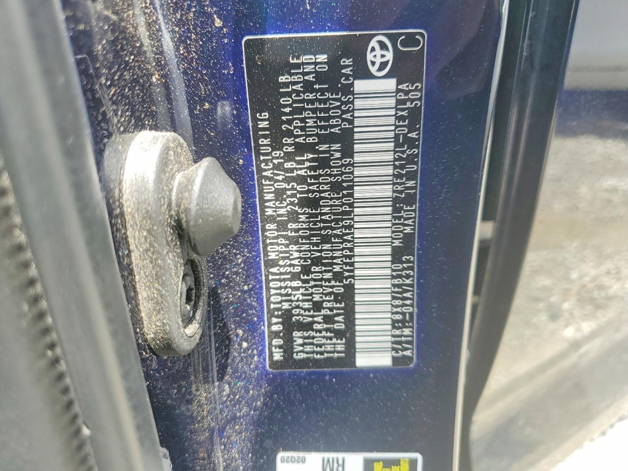5YFEPRAE9LP011069 · 2020 TOYOTA COROLLA · 12/12