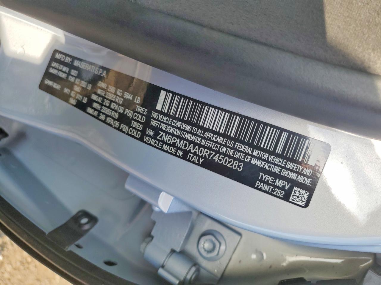 ZN6PMDAA0R7450283 · 2024 MASERATI GRECALE · 12/12