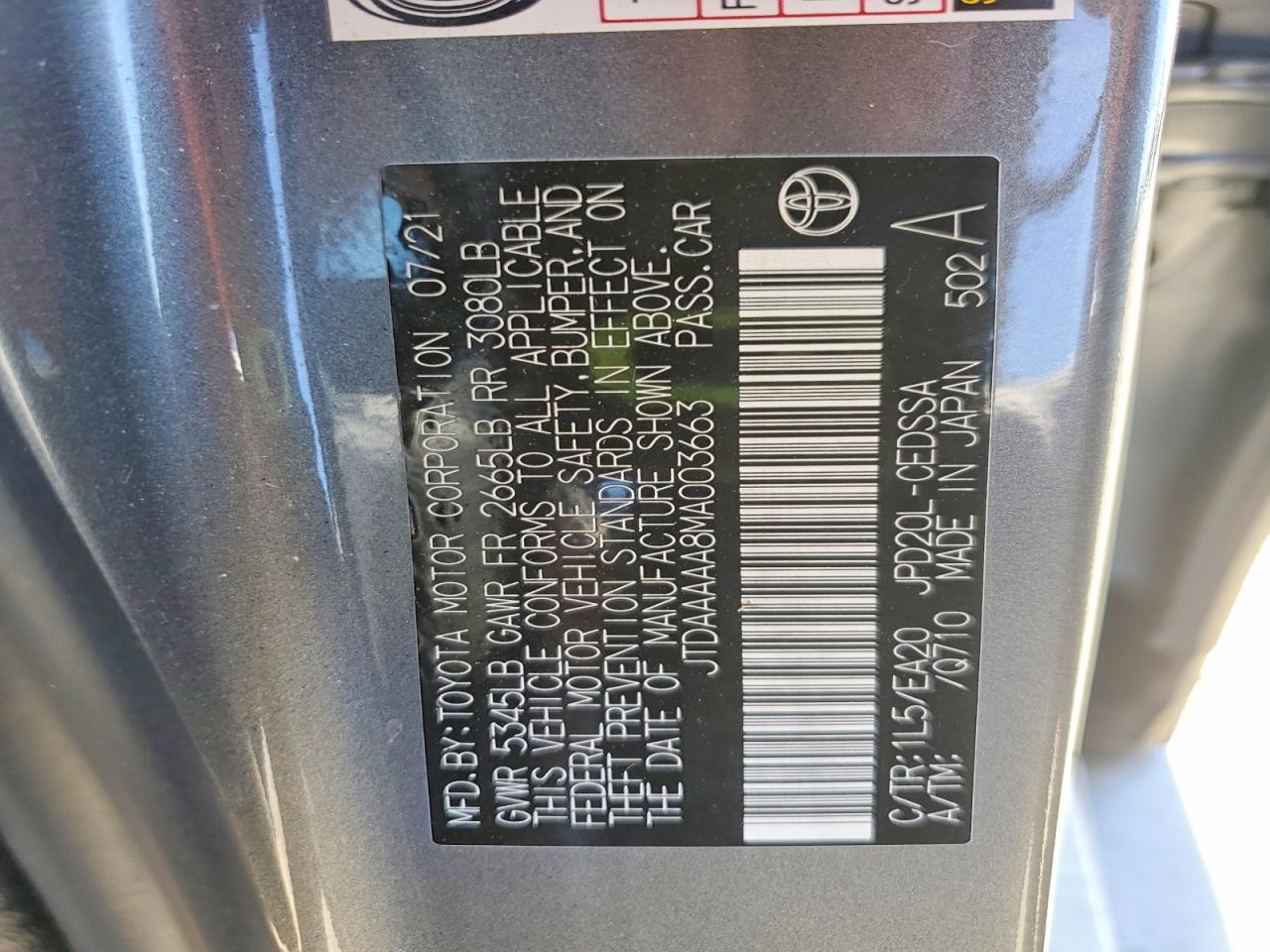 JTDAAAAA8MA003663 · 2021 TOYOTA MIRAI · 12/12