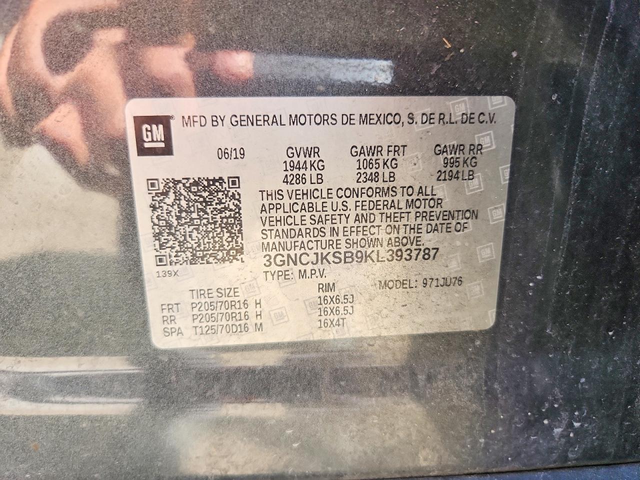 3GNCJKSB9KL393787 · 2019 CHEVROLET TRAX · 12/12