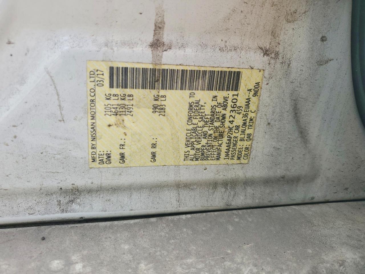 1N4AA6AP2HC423601 · 2017 NISSAN MAXIMA · 12/12