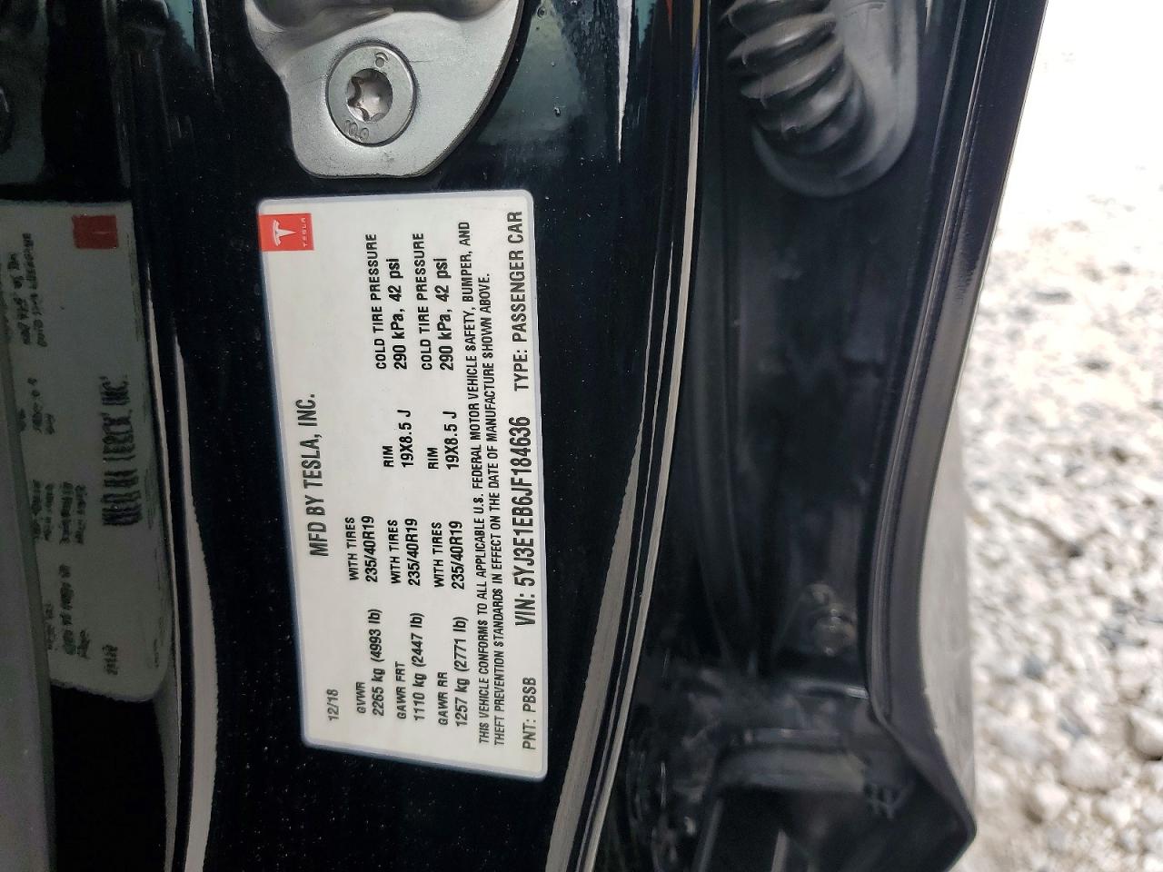 5YJ3E1EB6JF184636 · 2018 TESLA MODEL 3 · 12/12
