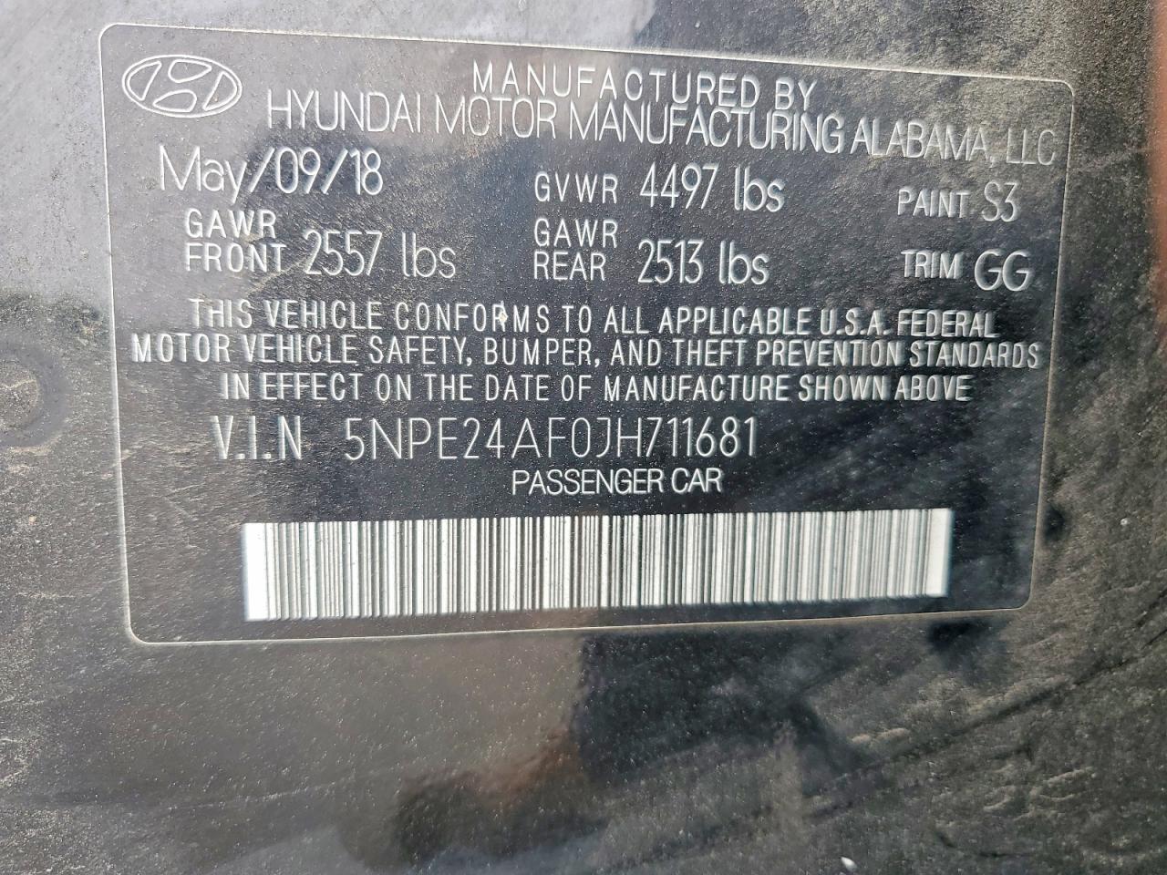 5NPE24AF0JH711681 · 2018 HYUNDAI SONATA · 12/12
