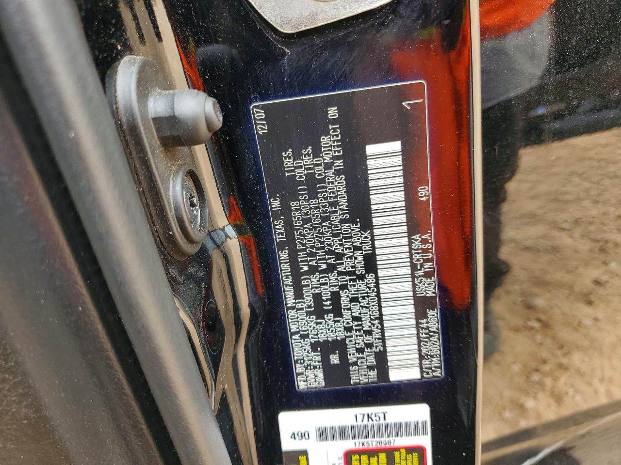 5TFRV54168X045486 · 2008 TOYOTA TUNDRA · 12/12