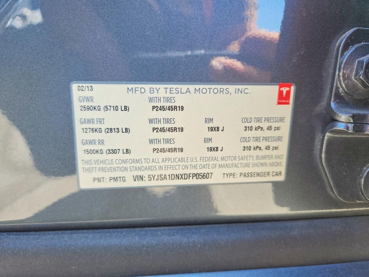 5YJSA1DNXDFP05607 · 2013 TESLA MODEL S · 12/12
