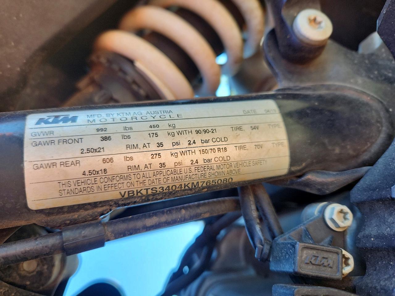 VBKTS3404KM765080 · 2019 KTM 790 · 9/9
