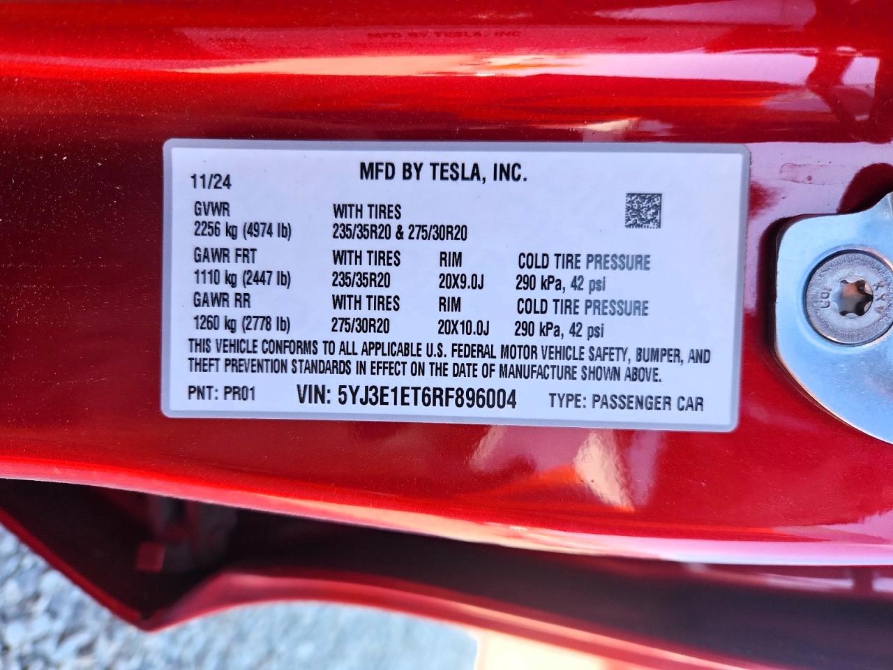 5YJ3E1ET6RF896004 · 2024 TESLA MODEL 3 · 12/12
