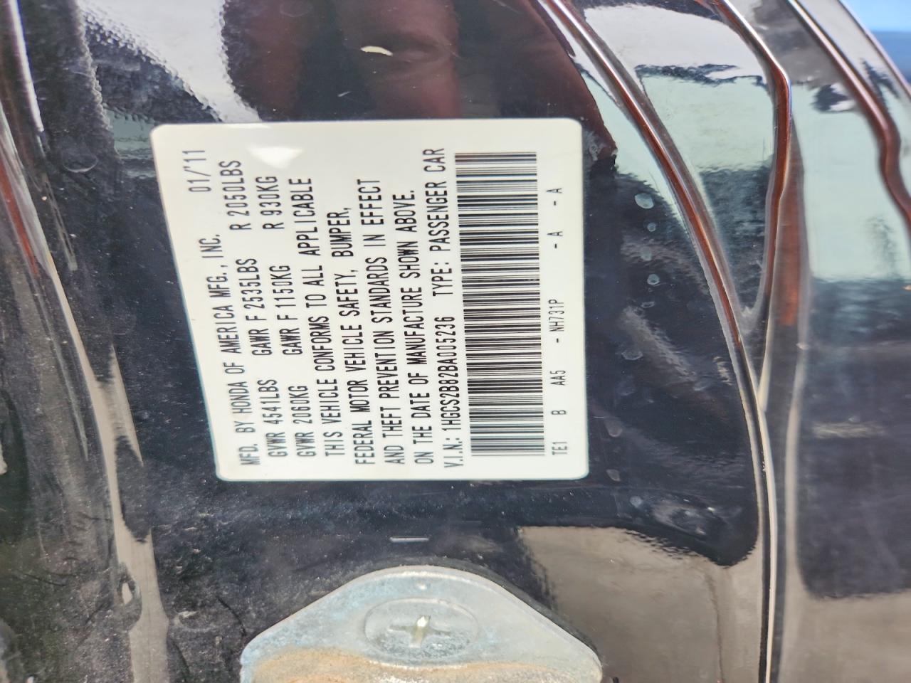 1HGCS2B82BA005236 · 2011 HONDA ACCORD · 12/12