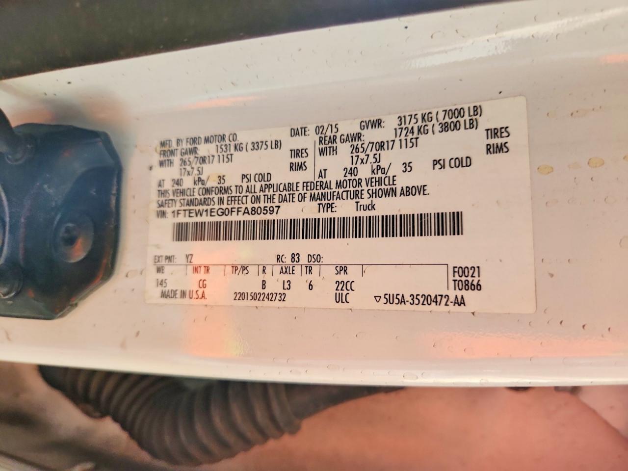 1FTEW1EG0FFA80597 · 2015 FORD F150 · 12/12