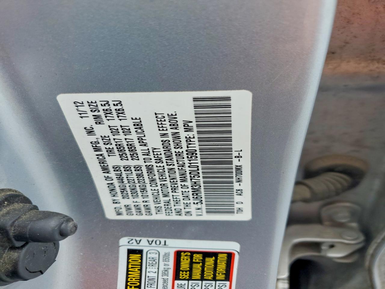 5J6RM3H75DL011590 · 2013 HONDA CR-V · 12/12