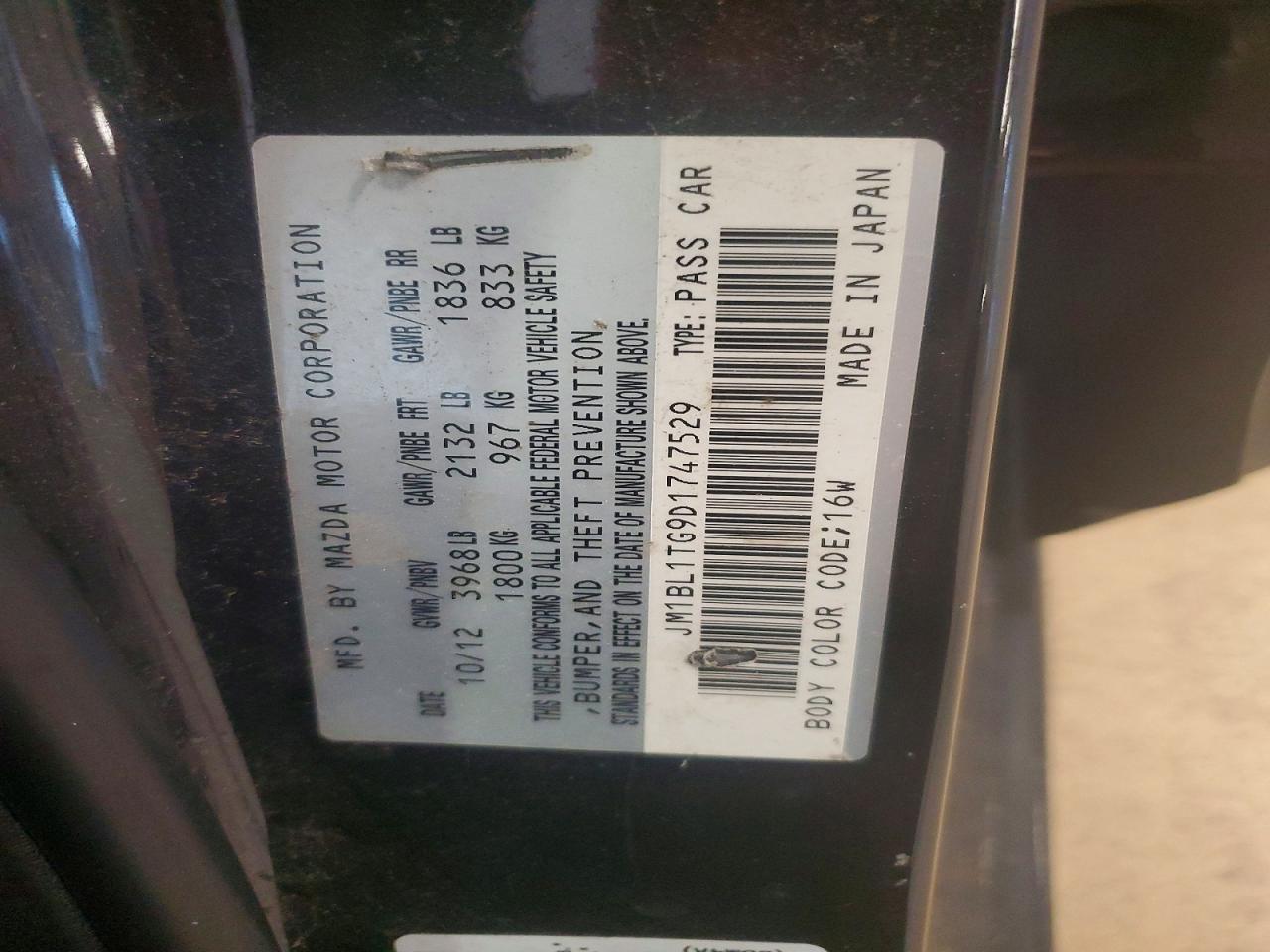 JM1BL1TG9D1747529 · 2013 MAZDA 3 · 12/12
